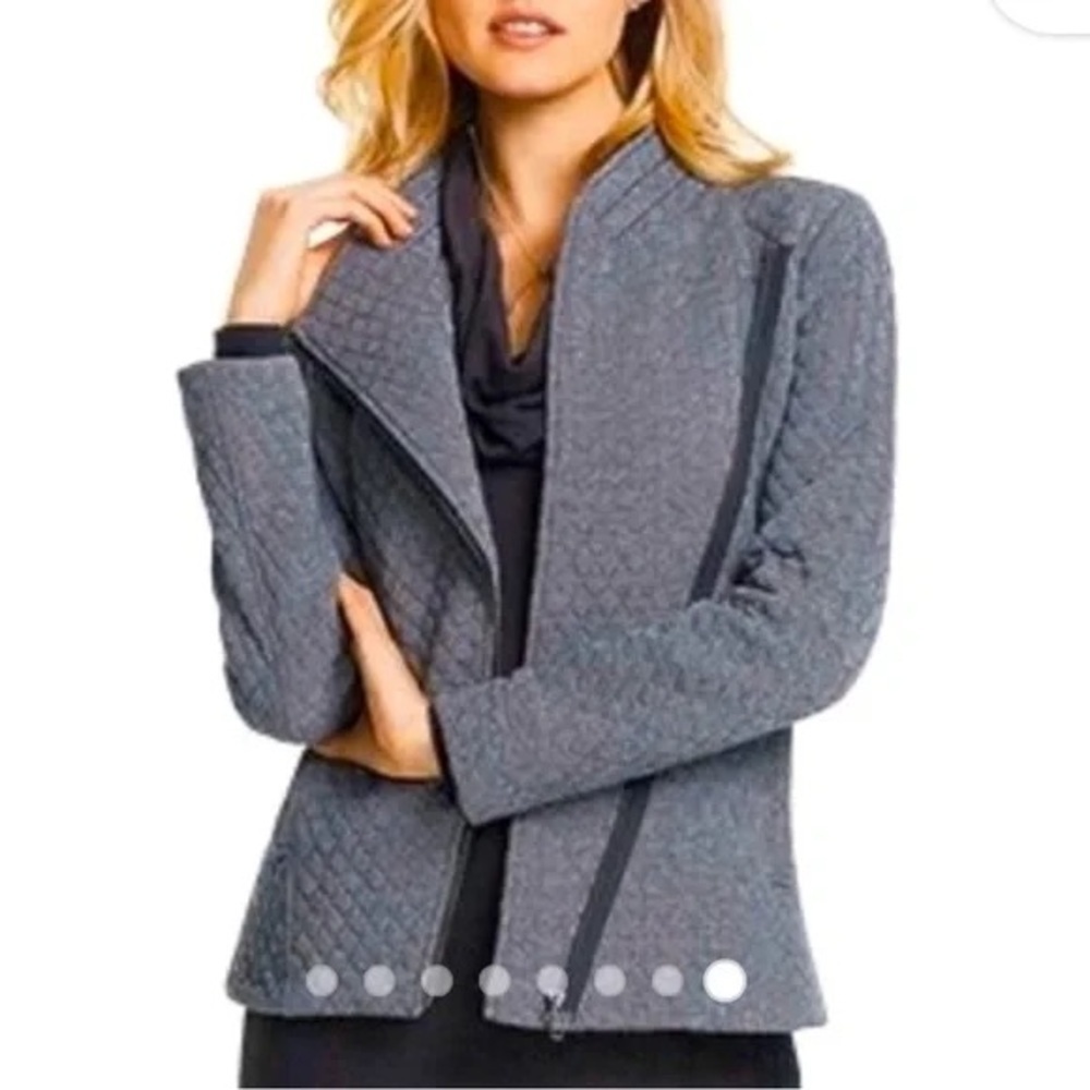 Cabi 100% cotton grey herringbone quilted moto fall jacket
